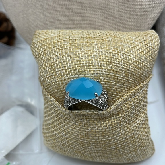 💎 925 Sterling Silver Blue Chalcedony & CZ Ring - Size 7, Thailand - Picture 8 of 14